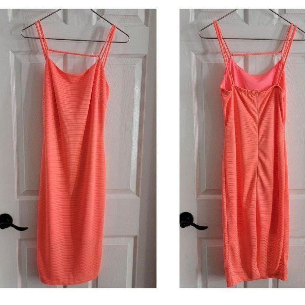 BOGO VIJO COUTURE MIDI SLEEVELESS ORANGE BACK RUCHED STRETCH DRESS MEDIUM NWOT